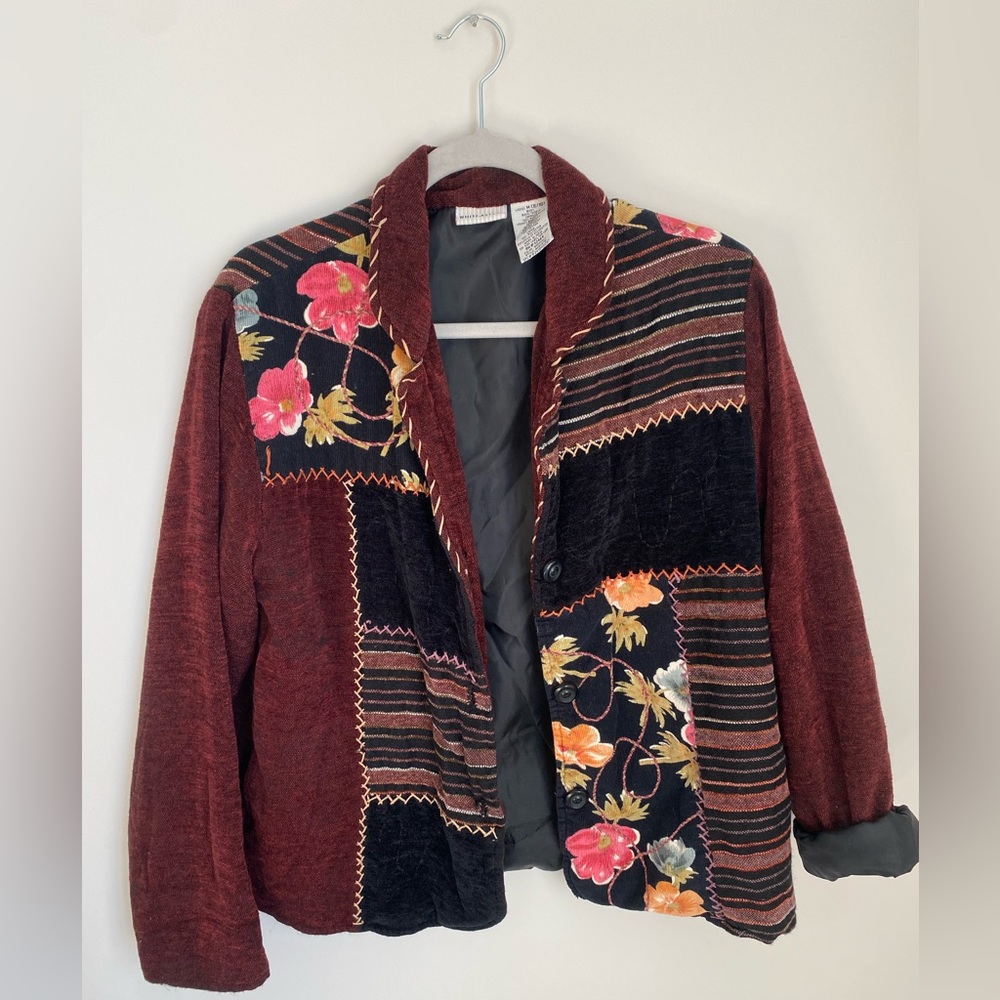 Boho Maroon Floral Blazer